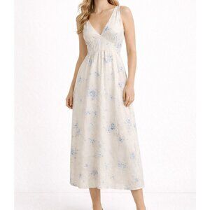 Jones New York Vintage Cream Blue Floral satin lace detail feminine Dress Size L